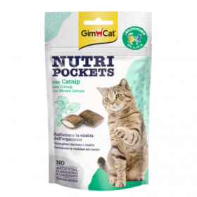 Лакомство за котки GIMCAT Nutri pockets with catnip хрупкави хапки с кремообразен микс и котешка трева